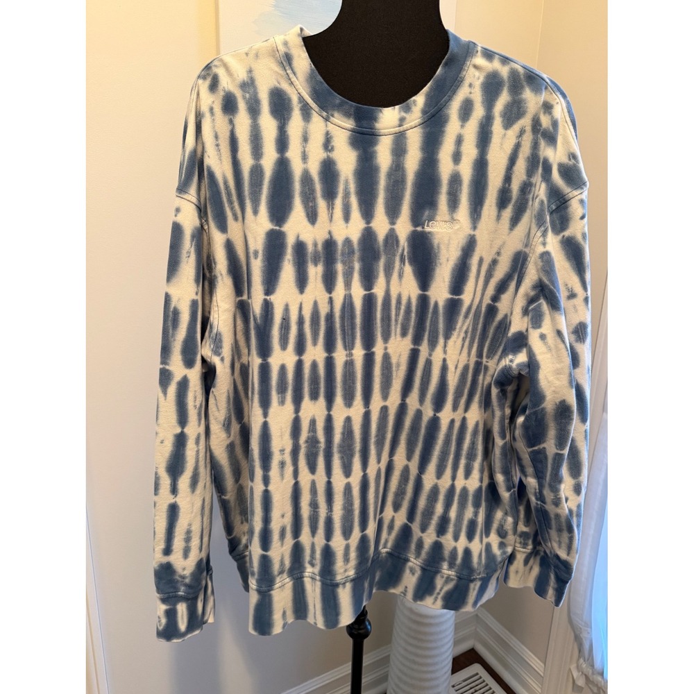 Levis Mens XL Relaxed Fit‎ Tie Dye Sweatshirt Blue White French Terry Pullover